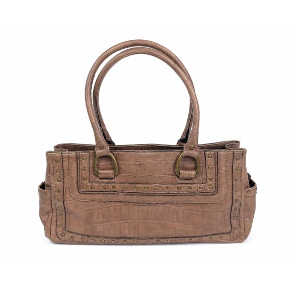Nine West Handbags - Nine West Vintage Y2K Taupe Croc Embossed Studded Shoulder Bag